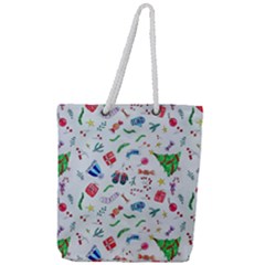 Illustration Christmas Pattern Full Print Rope Handle Tote (large) by Pakjumat