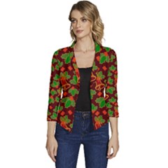 Template Christmas Pattern Women s Casual 3/4 Sleeve Spring Jacket by Pakjumat