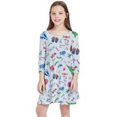 Illustration Christmas Pattern Kids  Quarter Sleeve Skater Dress by Pakjumat