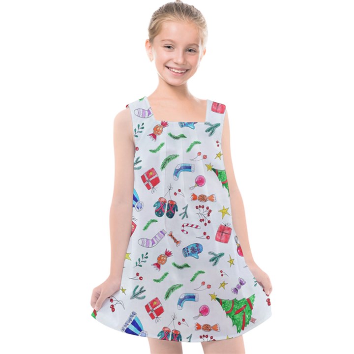 Illustration Christmas Pattern Kids  Cross Back Dress