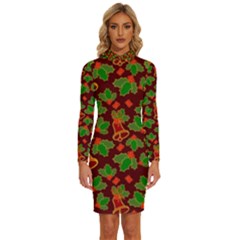 Christmas Wrapping Paper Long Sleeve Shirt Collar Bodycon Dress by Pakjumat