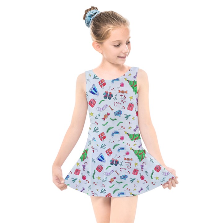 Illustration Christmas Pattern Kids  Skater Dress Swimsuit