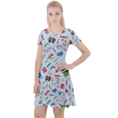 Illustration Christmas Pattern Cap Sleeve Velour Dress  by Pakjumat