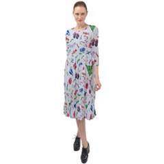 Illustration Christmas Pattern Ruffle End Midi Chiffon Dress by Pakjumat