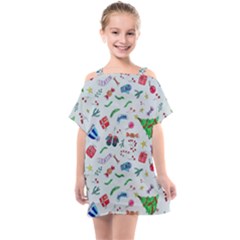 Illustration Christmas Pattern Kids  One Piece Chiffon Dress by Pakjumat