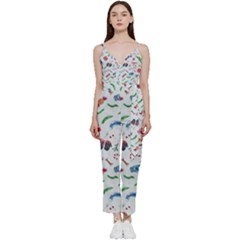 Illustration Christmas Pattern V-neck Camisole Jumpsuit by Pakjumat