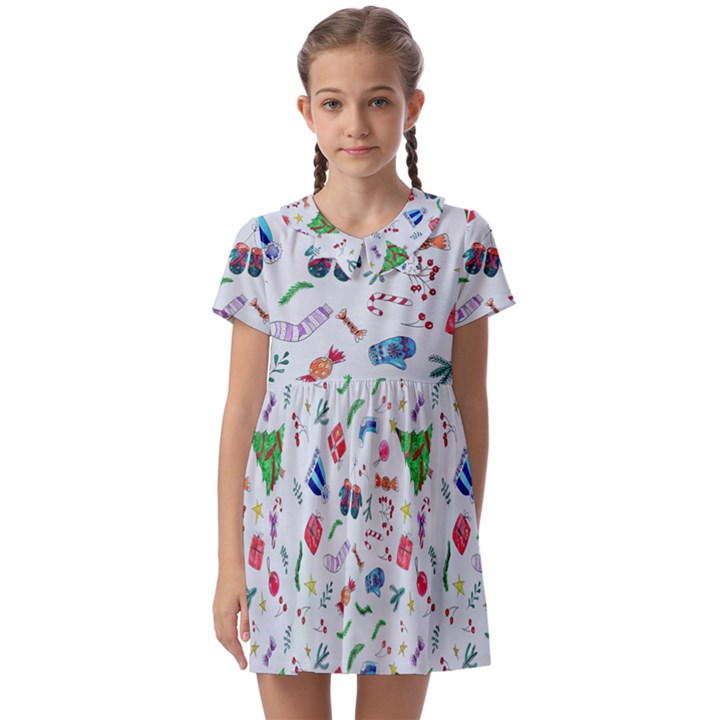 Illustration Christmas Pattern Kids  Asymmetric Collar Dress