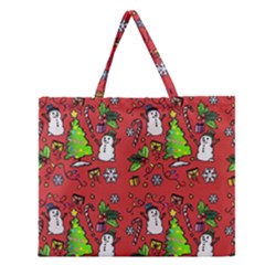 Santa Snowman Gift Holiday Zipper Large Tote Bag by Pakjumat