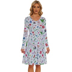 Illustration Christmas Pattern Long Sleeve Dress With Pocket