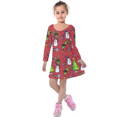 Santa Snowman Gift Holiday Kids  Long Sleeve Velvet Dress by Pakjumat