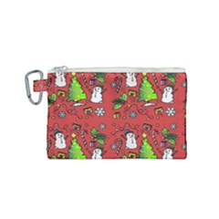 Santa Snowman Gift Holiday Canvas Cosmetic Bag (small) by Pakjumat