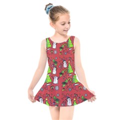 Santa Snowman Gift Holiday Kids  Skater Dress Swimsuit by Pakjumat