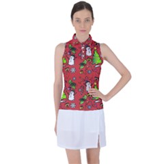 Santa Snowman Gift Holiday Women s Sleeveless Polo T-shirt by Pakjumat