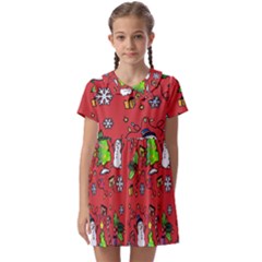 Santa Snowman Gift Holiday Kids  Asymmetric Collar Dress by Pakjumat