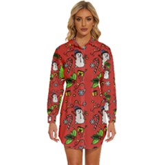 Santa Snowman Gift Holiday Womens Long Sleeve Shirt Dress