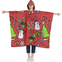 Santa Snowman Gift Holiday Women s Hooded Rain Ponchos by Pakjumat