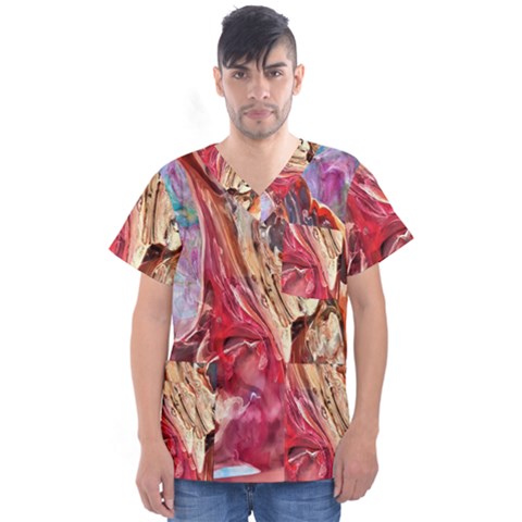 Marbling Blend  Men s V-neck Scrub Top by kaleidomarblingart