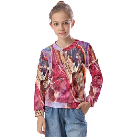 Marbling Blend  Kids  Long Sleeve T-shirt With Frill  by kaleidomarblingart