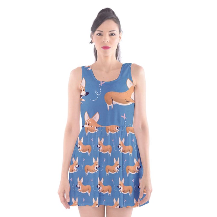 Corgi Patterns Scoop Neck Skater Dress