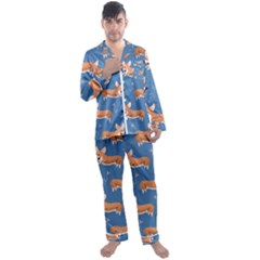 Corgi Patterns Men s Long Sleeve Satin Pajamas Set by Amaryn4rt