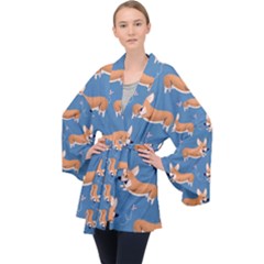 Corgi Patterns Long Sleeve Velvet Kimono  by Amaryn4rt