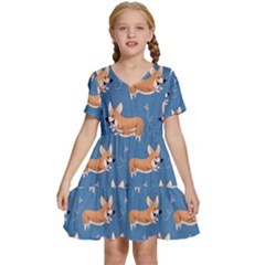 Corgi Patterns Kids  Short Sleeve Tiered Mini Dress by Amaryn4rt