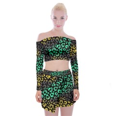 Abstract Geometric Seamless Pattern With Animal Print Off Shoulder Top With Mini Skirt Set by Amaryn4rt