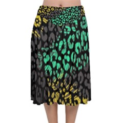 Abstract Geometric Seamless Pattern With Animal Print Velvet Flared Midi Skirt by Amaryn4rt