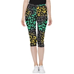 Abstract Geometric Seamless Pattern With Animal Print Inside Out Lightweight Velour Capri Leggings 