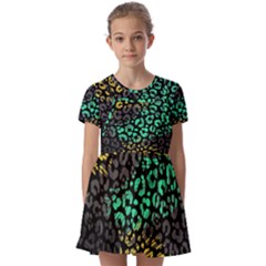 Abstract Geometric Seamless Pattern With Animal Print Kids  Short Sleeve Pinafore Style Dress