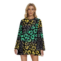 Abstract Geometric Seamless Pattern With Animal Print Round Neck Long Sleeve Bohemian Style Chiffon Mini Dress by Amaryn4rt