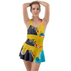 Abstract Colorful Pattern Shape Design Background Ruffle Top Dress Swimsuit by Amaryn4rt