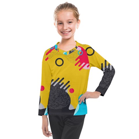 Abstract Colorful Pattern Shape Design Background Kids  Long Mesh T-shirt by Amaryn4rt