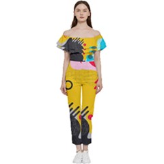 Abstract Colorful Pattern Shape Design Background Bardot Ruffle Jumpsuit by Amaryn4rt