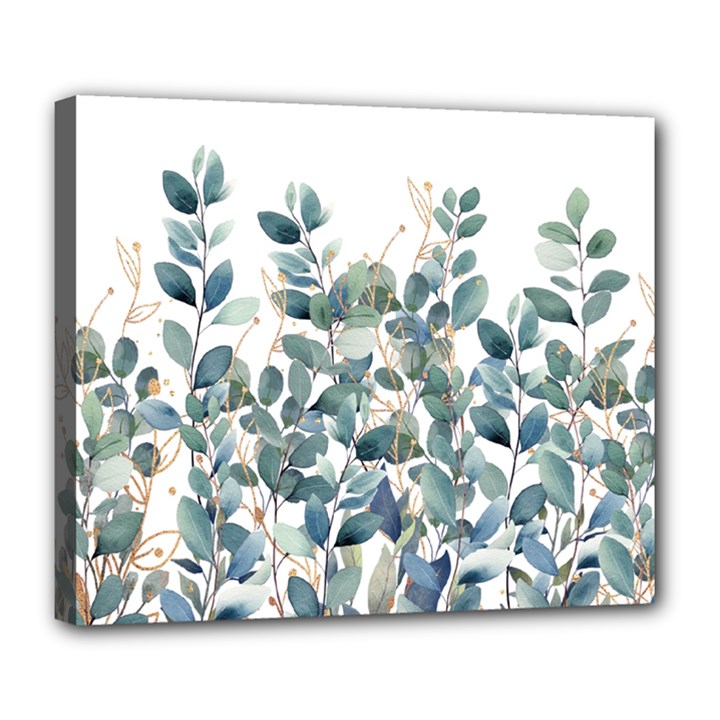 Green and Gold Eucalyptus Leaf Deluxe Canvas 24  x 20  (Stretched)