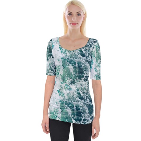 Blue Ocean Waves Wide Neckline T-shirt by Jack14