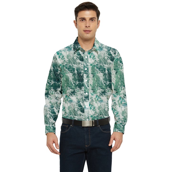 Blue Ocean Waves Men s Long Sleeve  Shirt