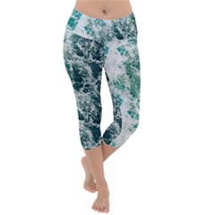 Blue Ocean Waves Lightweight Velour Capri Yoga Leggings by Jack14