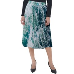 Blue Ocean Waves Classic Velour Midi Skirt  by Jack14