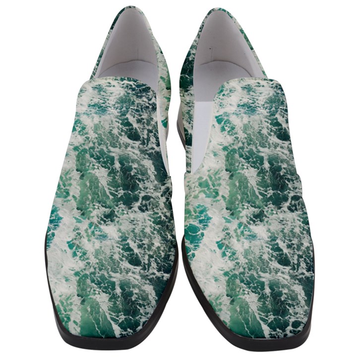 Blue Ocean Waves Women Slip On Heel Loafers