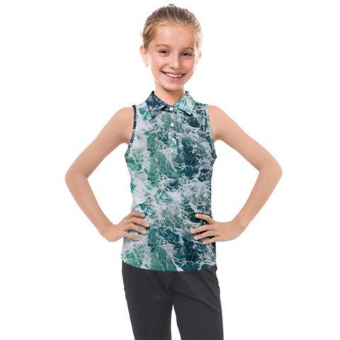 Blue Ocean Waves Kids  Sleeveless Polo T-shirt by Jack14