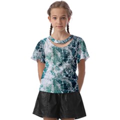 Blue Ocean Waves Kids  Front Cut T-shirt by Jack14