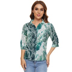 Blue Ocean Waves Women s Quarter Sleeve Pocket Shirt