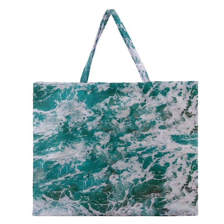 Blue Ocean Waves 2 Zipper Large Tote Bag