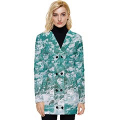 Blue Ocean Waves 2 Button Up Hooded Coat  by Jack14