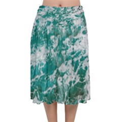 Blue Ocean Waves 2 Velvet Flared Midi Skirt by Jack14