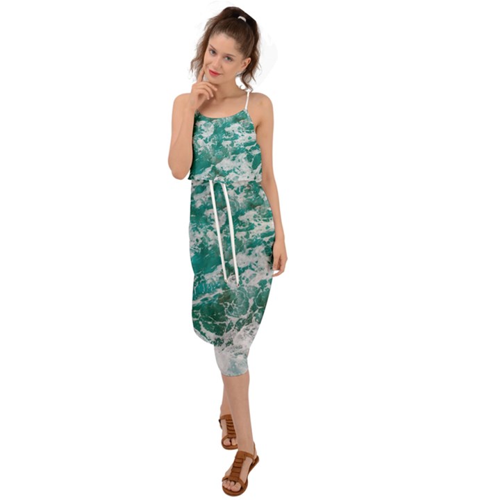 Blue Ocean Waves 2 Waist Tie Cover Up Chiffon Dress