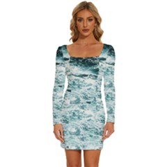 Ocean Wave Long Sleeve Square Neck Bodycon Velvet Dress by Jack14