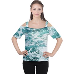 Blue Crashing Ocean Wave Cutout Shoulder T-shirt