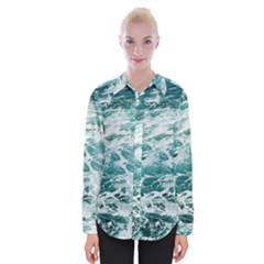 Blue Crashing Ocean Wave Womens Long Sleeve Shirt